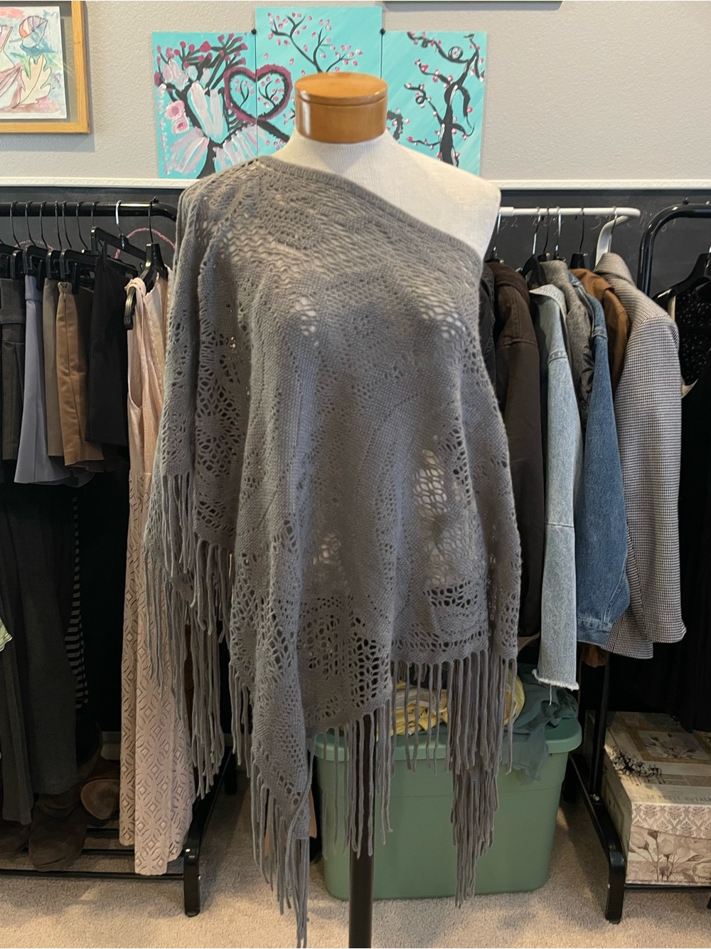 Tickled Pink fringe poncho one size